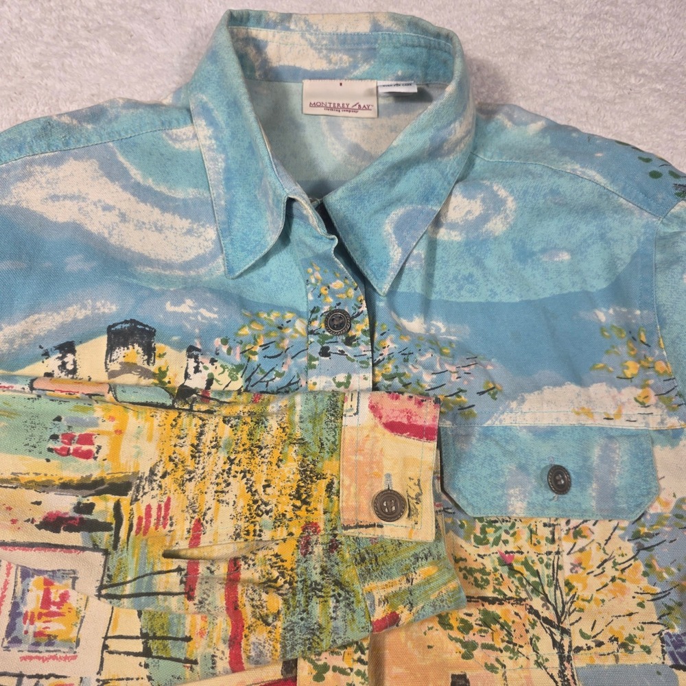 Monterey Bay Jacket Women Large Blue  Impressionist Art Street‎ Scene Canvas